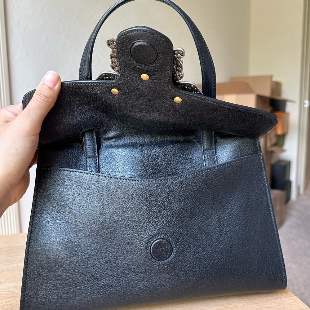 Gucci Black Leather Satchel with Crystal Butterfly - Picture 14 of 15